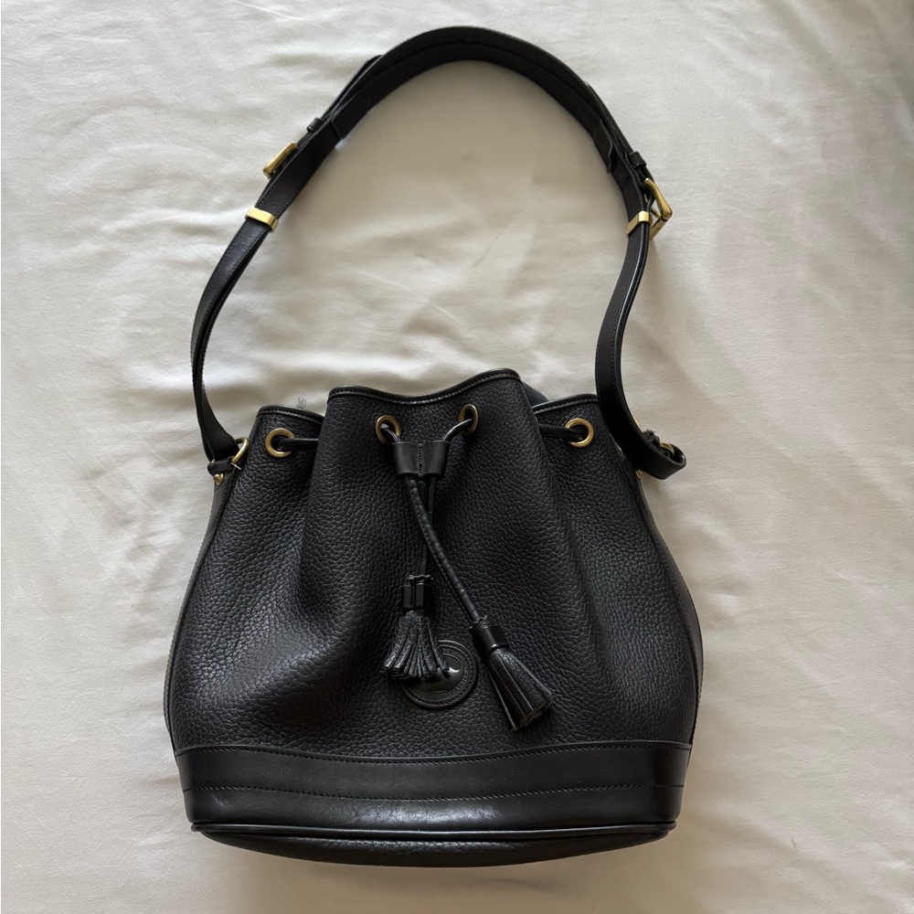 Dooney & Bourke Black Shoulder Bag with Drawstring Closure and Adjustable Strap